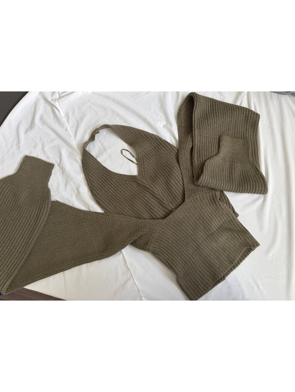 Fashion Nova Olive Green Ribbed Knit Halter Sweater Top - Medium